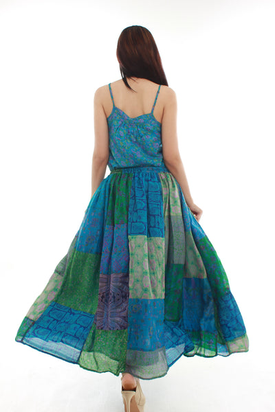 Bohemian Silk Skirt (Blue & Green)