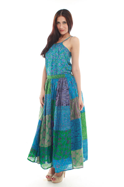 Bohemian Silk Skirt (Blue & Green)