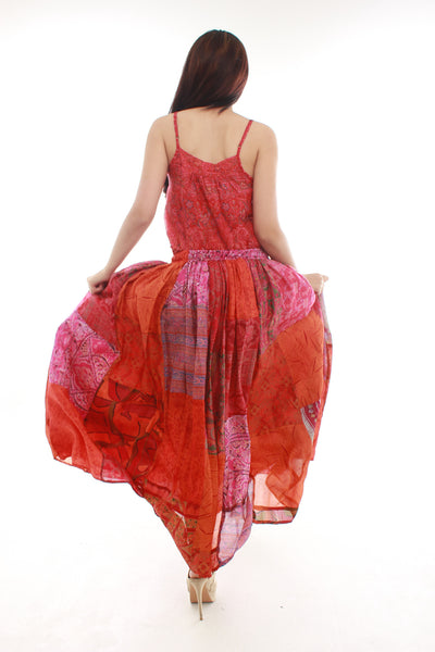 Bohemian Silk Skirt (Orange & Magenta)