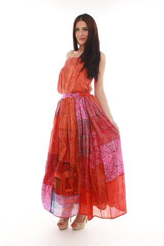Bohemian Silk Skirt (Orange & Magenta)