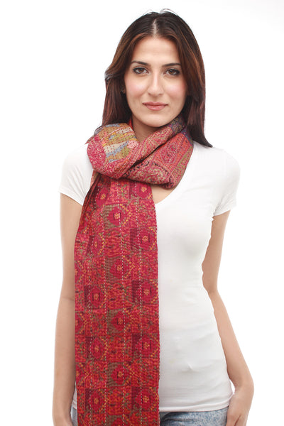 Silk Hand Woven Scarf (Crimson and Orange)