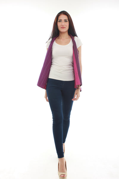Hand Woven Silk Vest (Magenta)