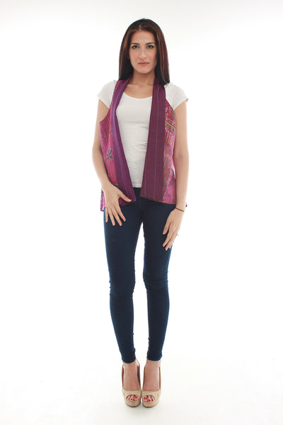 Hand Woven Silk Vest (Magenta)