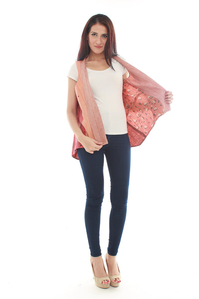 Hand Woven Silk Vest (Orange and Green)