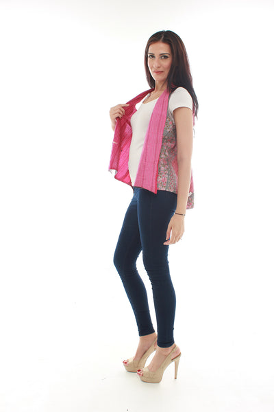 Hand Woven Silk Vest (Pink and Grey)