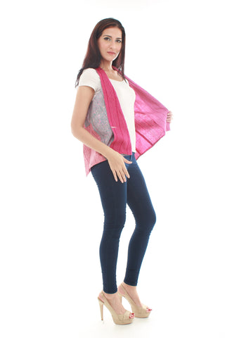 Hand Woven Silk Vest (Pink and Grey)
