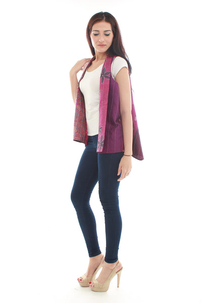 Hand Woven Silk Vest (Pink and Grey)