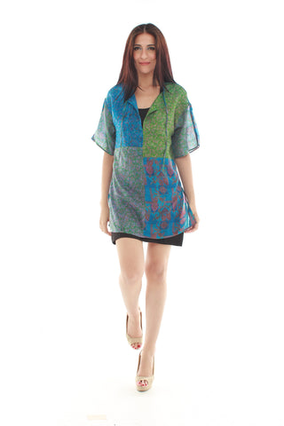 Loose Silk Top (Blue and Green)
