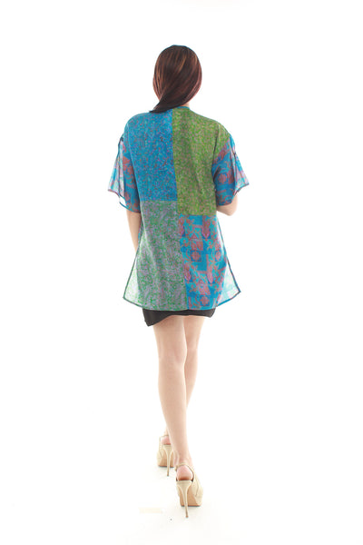 Loose Silk Top (Blue and Green)