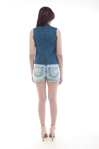 Hand Woven Silk Embroidered Top (Blue)