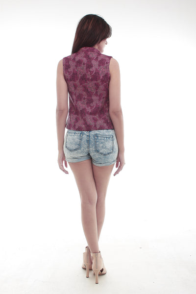 Hand Woven Silk Embroidered Top (Crimson)