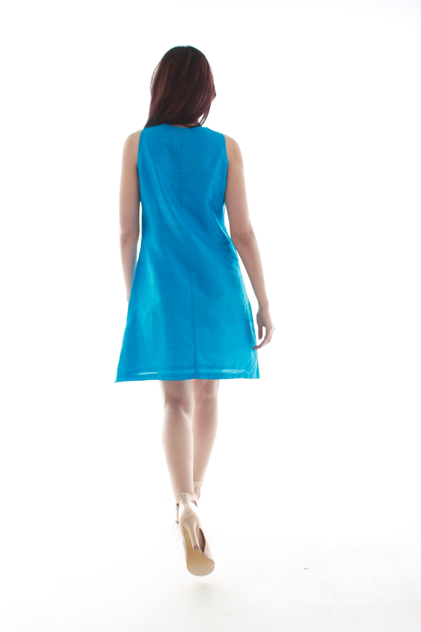 Serena Raw Silk Dress Turquoise Blue