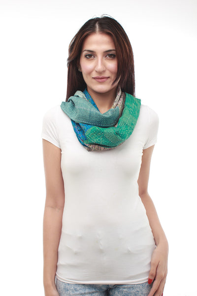 Silk Hand Woven Scarf (Green and Turquoise Blue)