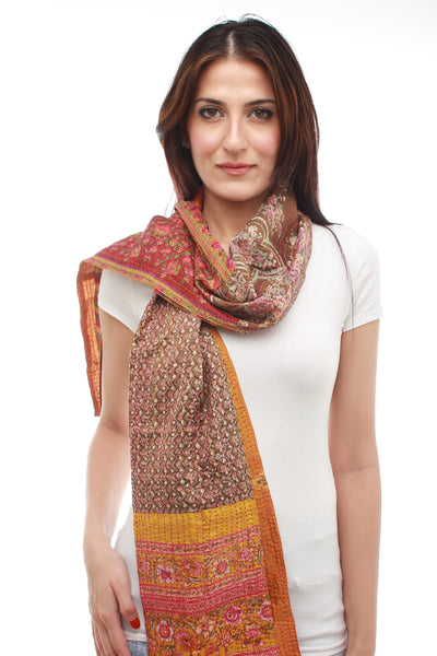 Silk Hand Woven Scarf (Pink and Yellow Mustard)