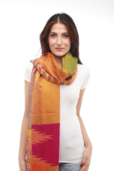 Silk Hand Woven Scarf (Pink and Yellow Mustard)