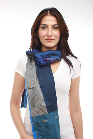 Silk Scarf Patchwork (Blue)