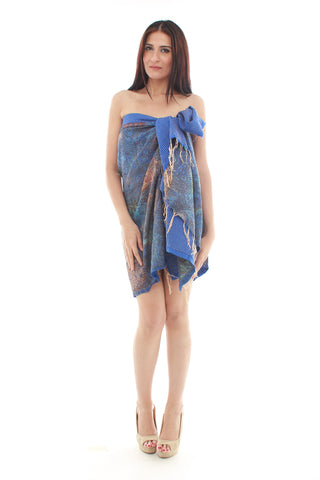 Hand Woven Silk Embroidered Dress Length (Blue)