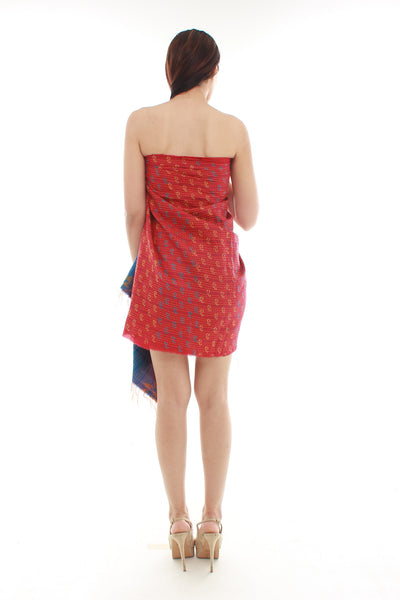 Hand Woven Silk Embroidered Dress Length (Red & Blue)