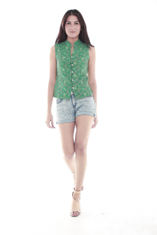 Hand Woven Silk Embroidered Top (Green)